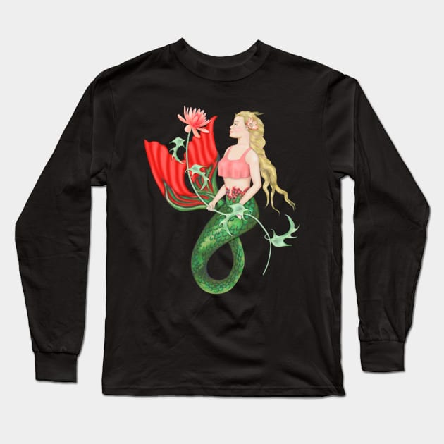 Waterlily Mermaid Art Long Sleeve T-Shirt by SpiceTree